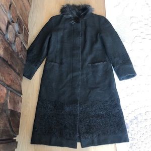 New Hilary Radley black pea coat fur collar long size 6 classic formal